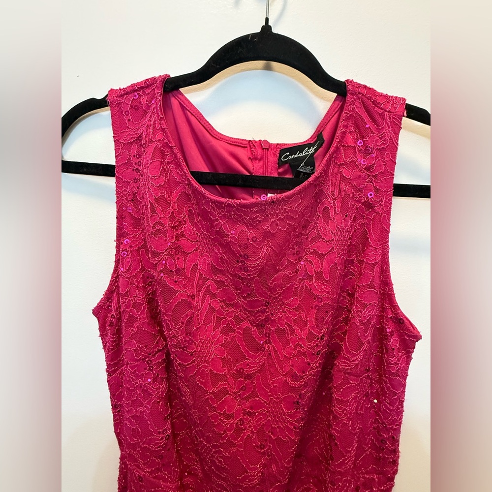 NWT Candalite Fuchsia Lace Sequence Gown - Size M - Picture 2 of 16